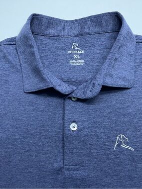 Rhoback Long Sleeve Polo Golf Shirt Mens XL Heathered Blue Performance Wicking